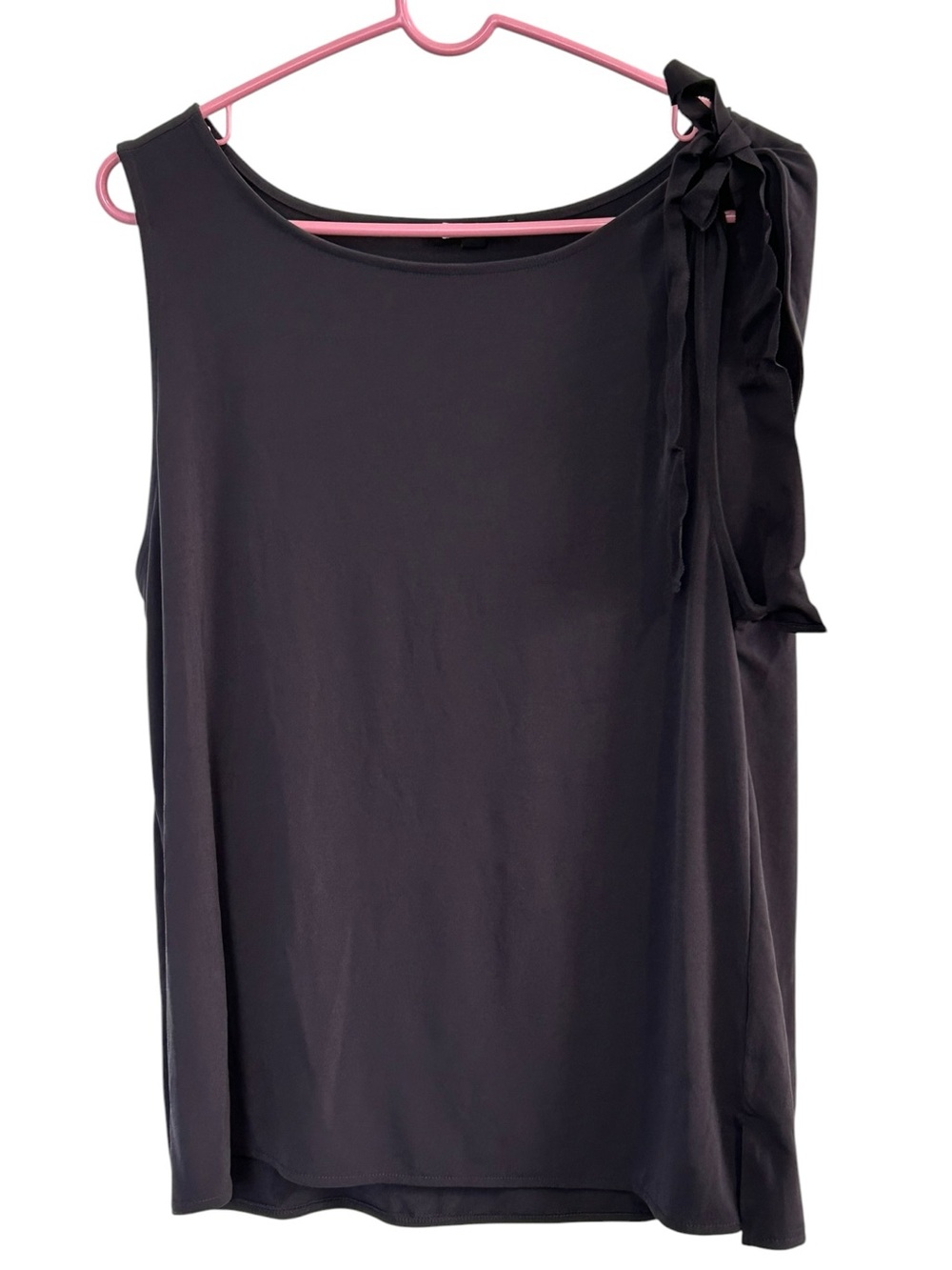 Dark Grey Asymmetric Shoulder Bow Tie Ruffle Tank Top Coquette L